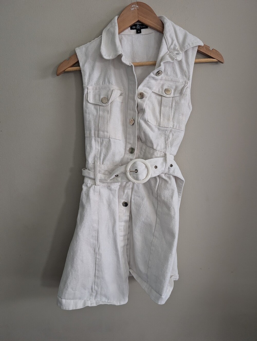Area Stars White Denim Belted Mini Dress Size S